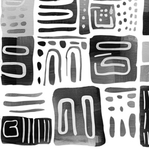rustic watercolor shapes grey and black on white - large scale