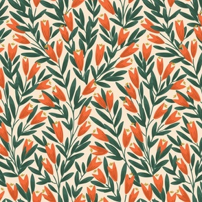 Pointy flower ever-growing garden pattern - orange, sage green, cream off-white // Medium scale