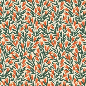 Pointy flower ever-growing garden pattern - orange, sage green, cream off-white // Small scale