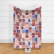 rustic watercolor shapes blue and shades of red on white - large scale