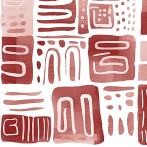 rustic watercolor shapes red on white - large scale