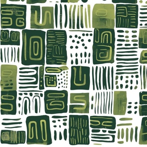 rustic watercolor shapes green on white - medium scale