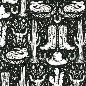 Texas Wallpaper - Black & White Cowboy & Western Design - Cactus Wallpaper