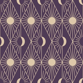 Whimsigothic Art Deco Sun and Moon | Beige and Purple 