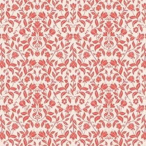 Scandinavian Floral Red on Cream- very small scale