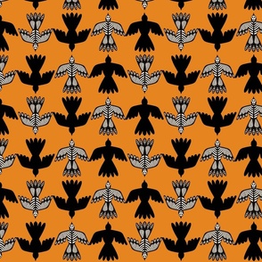 All Hallows - Halloween - skeleton birds - orange - small
