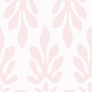 Simple Botanical Leafy Plant Block Print in White and Light Blush Pink 