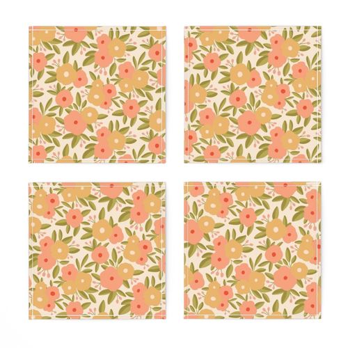 Golden Glow Floral in Apricot, Gold and Green_ tossed  pattern 