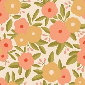 Golden Glow Floral in Apricot, Gold and Green_ tossed  pattern 