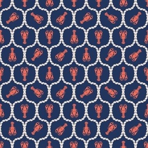 (XS) Lobster and Nets Coral Orange and White Coffee on Classic Navy Size XS