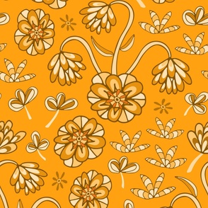 ABLOOM Boho Garden Floral Botanical in Monochromatic Mustard Yellow Brown Ochre Copper with Orange - JUMBO Scale - UnBlink Studio by Jackie Tahara