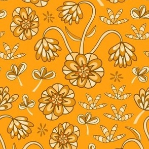 ABLOOM Boho Garden Floral Botanical in Monochromatic Mustard Yellow Brown Ochre Copper with Orange - SMALL Scale - UnBlink Studio by Jackie Tahara