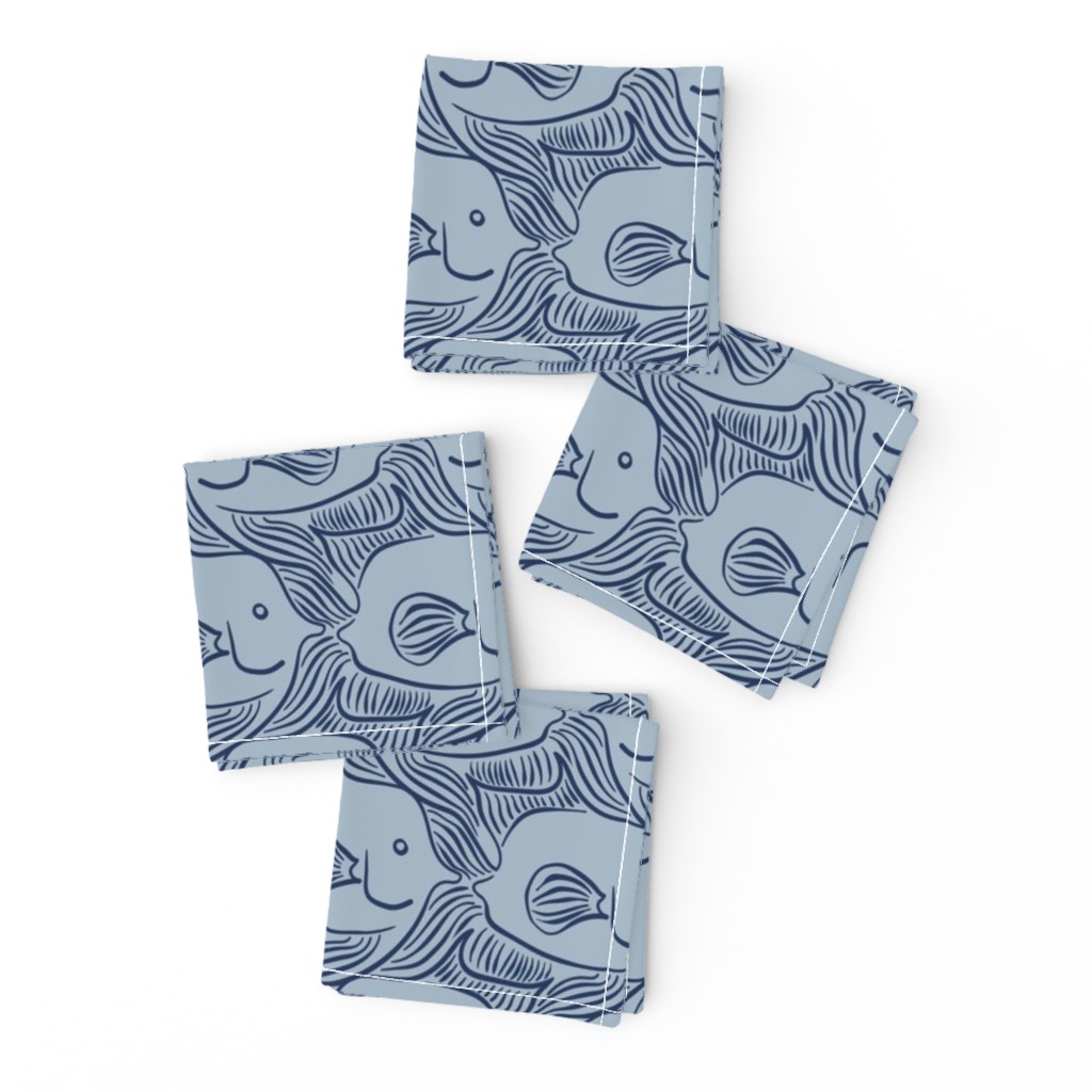 Tessellating Angel Fish in Monochrome Classic Navy and Blue Gray