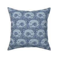 Tessellating Angel Fish in Monochrome Classic Navy and Blue Gray