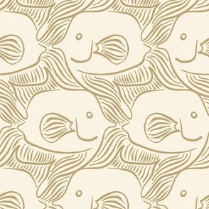 Tessellating Angel Fish in Monochrome Ivory and Tan