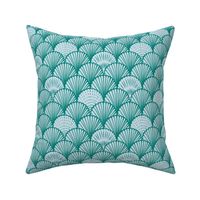 Coastal Scallop Sea Shells in Sea Green Aqua Monochrome