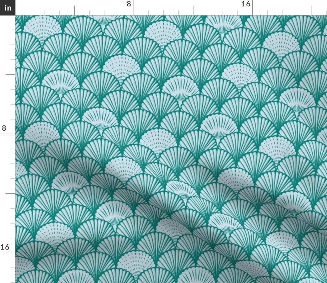 Coastal Scallop Sea Shells in Sea Green Aqua Monochrome