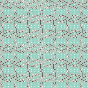 Christmas Holiday Candy Cane Pattern on Mint Green Background