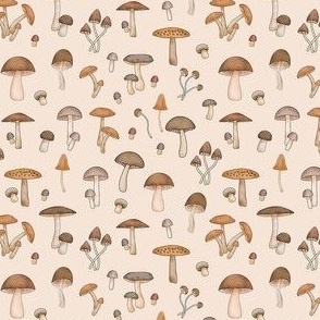 Mushrooms Brown on Beige Directional Small 4"