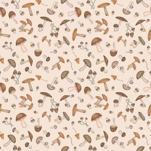 Mushrooms Brown on Beige Non-Directional Small 4"