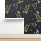 Whimsigothic Wallpaper Black Butterfly and Leaf Pattern