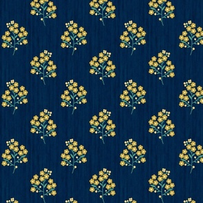 Floral Sprig - Dark Navy & Yellow (Large Scale)