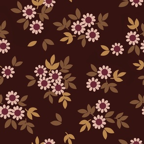 Retro Floral - Brown (Medium Scale)