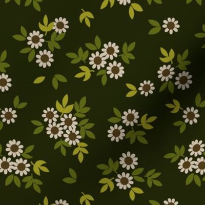 Retro Floral - Khaki Green (Small Scale)