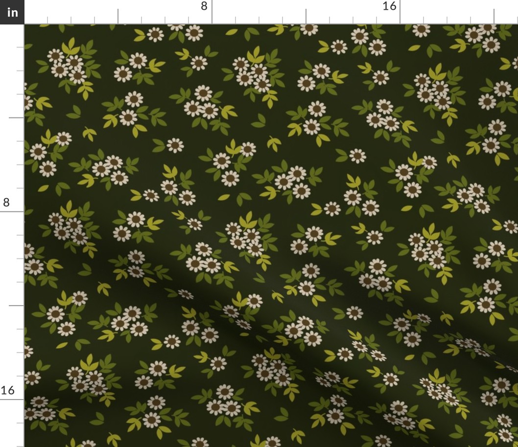 Retro Floral - Khaki Green (Small Scale)