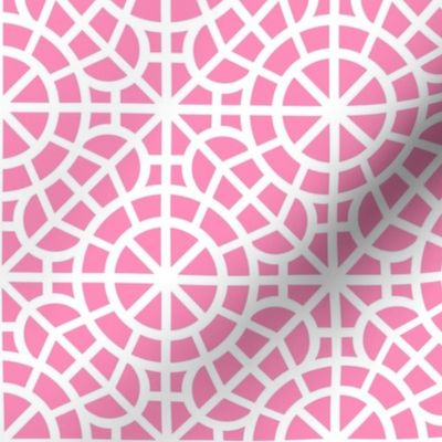 Tropical Pink and White Breeze Block Geometric in Candy Pink - Medium - Bright Pink Geometric, Palm Beach Pink, Palm Springs