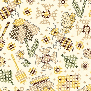 Bees and honey Cross stitch - Large scale