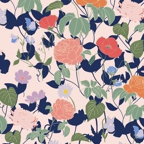 Floral garden //pink// medium scale//wallpaper//home decor//fabric