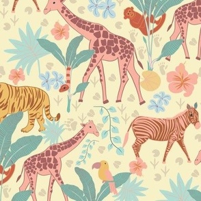jungle safari//tropical forest//medium scale//kids room//wallpaper//home decor//fabric