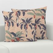  Tropical Rain exotic palms// tropical trees //pink,sage,orange //Large scale// wallpaper// fabric//home decor