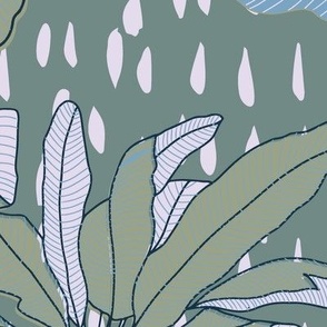  Tropical Rain exotic palms// tropical trees blue green //extra Large scale jumbo //wallpaper// fabric//home decor 