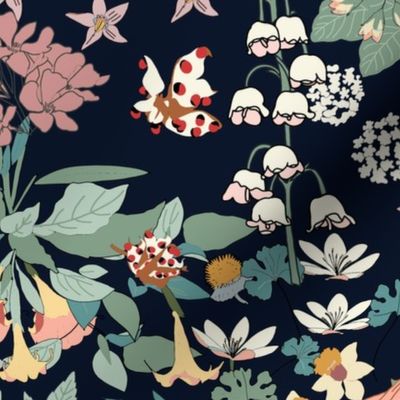 Dark moody Poisonous flowers/large scale// moody floral //wallpaper//fabric//home decor