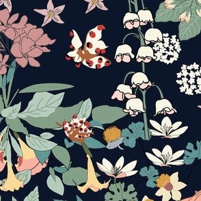 Dark moody Poisonous flowers/large scale// moody floral //wallpaper//fabric//home decor