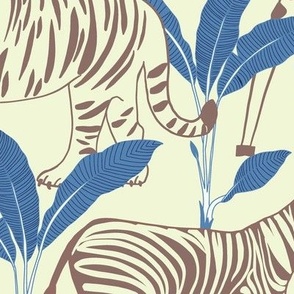Jungle Safari Blue //Grey brown //large scale//kids room//wallpaper//home decor//fabric