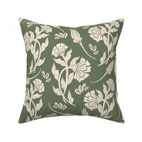 Boho  green earth hand drawn floral motif