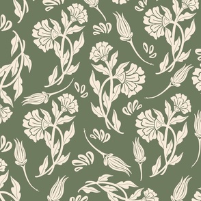 Boho  green earth hand drawn floral motif