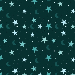 Celestial crescent moon stars