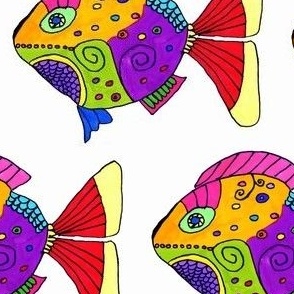 Little Fish Love deep under the sea hand-drawn art fabric design pattern