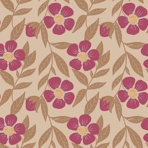Sweet Blooms//mauve, beige, brown//small scale//home decor//fabric