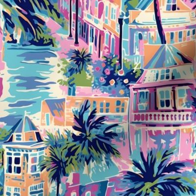 Rainbow Row - Retail Therapy - Pink/Blue Wallpaper 
