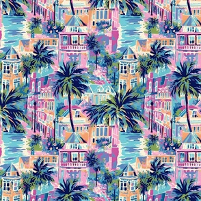 Rainbow Row - Retail Therapy - Pink/Blue Wallpaper 