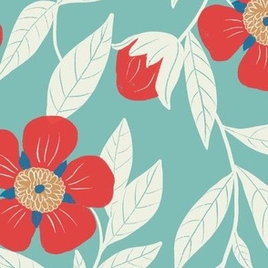 Pretty flowers//Red, teal // large Scale//multidirectional