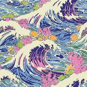 Exotic Tides - Cream/Pink/Blue Wallpaper 