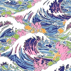 Exotic Tides - White/Pink/Blue Wallpaper 