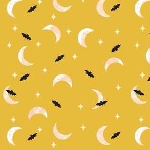 Moon and Bats on Yellow