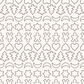Cookie Cutters / medium scale / beige dark brown traditional Christmas motifs line art pattern